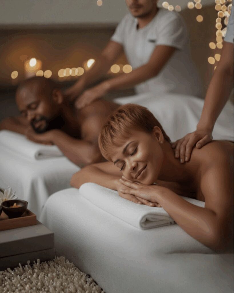 Couple receiving relaxing spa massages